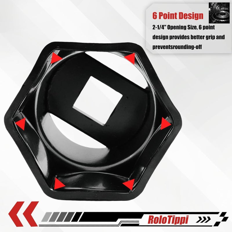 RoloTippi 2-1/4-Inch 6 Point Wheel Bearing Locknut Socket, 3/4-Inch Drive, for Axle Nut Socket, Remove and Install Wheel Bearing Nuts, Carbon Steel, Powder-Coated (2-1/4" 6PT, 3/4" Drive) - Image 2